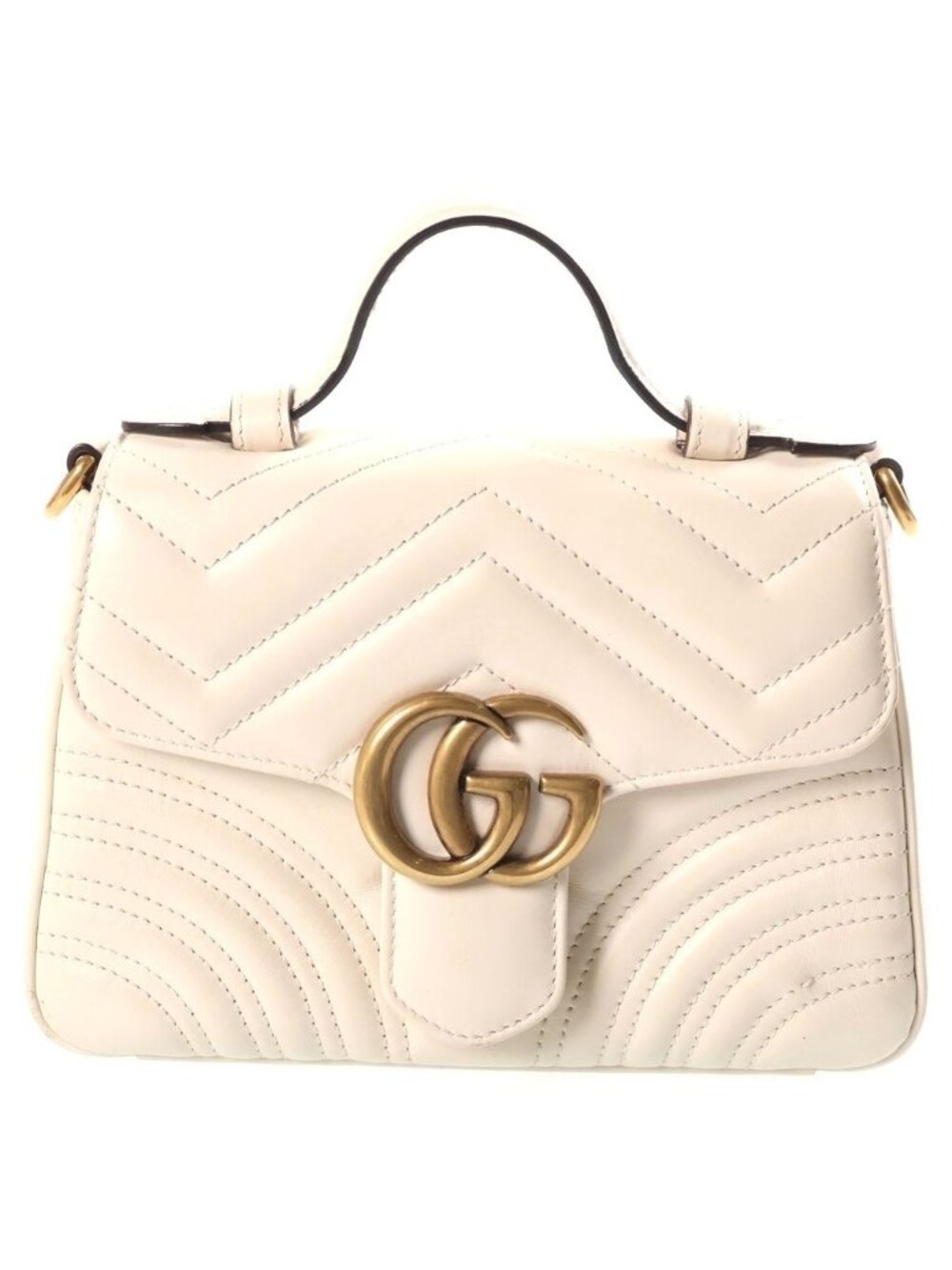 Gucci GG Marmont Mini Leather 2-Way Top Handle Chain Shoulder Bag Gold Ivory